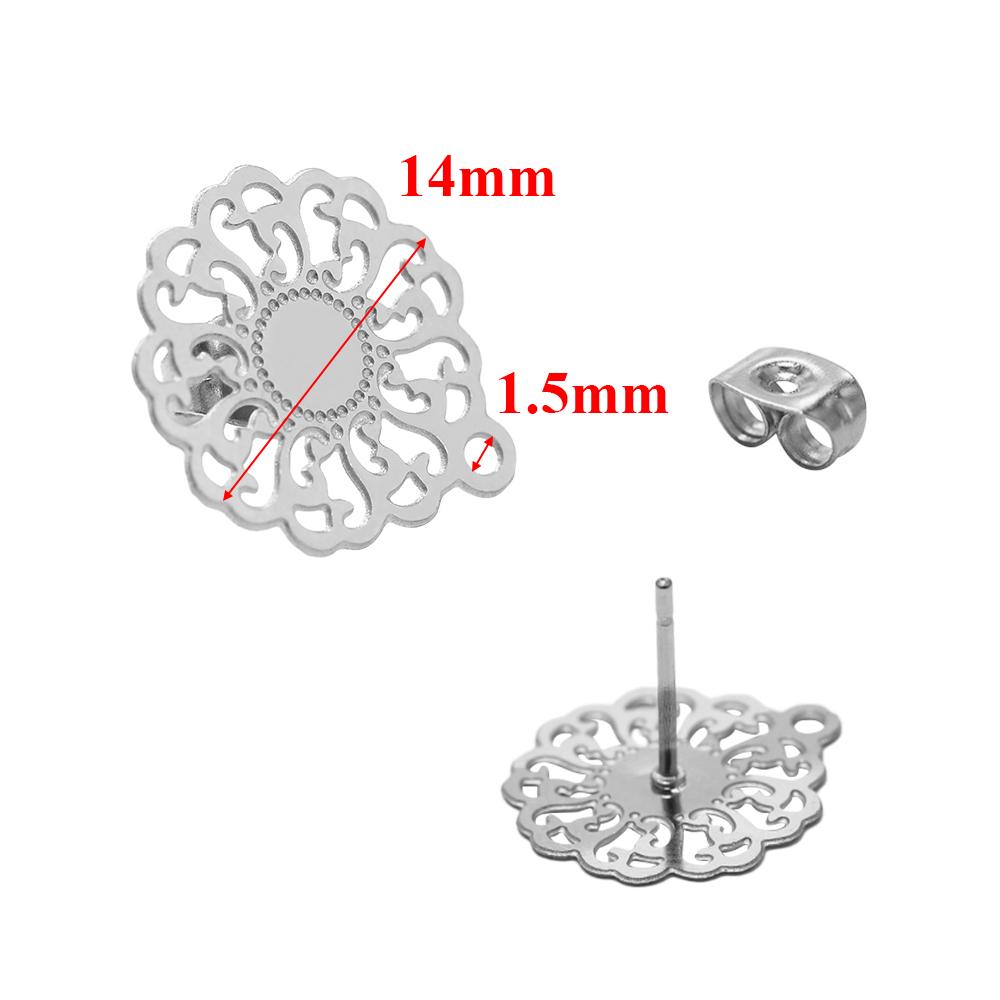 10pcs 304 Stainless Steel Hollow Flower Studs for DIY Drop Earrings Post Findings Jewelry Making Dangle Charms Connectors