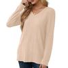 T-shirt décontracté à manches longues et col en V pour femme, couleur unie, haut confortable