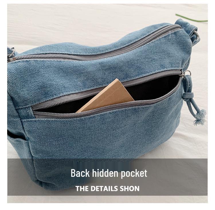 Retro Crossbody Washed Denim Multi-Zipper Small Commuter Bag