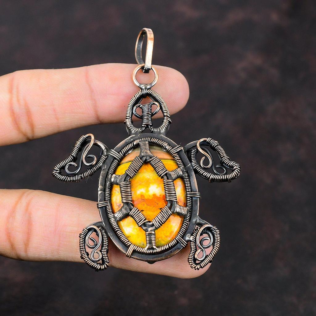 Bumble Bee Jasper Pendant Copper Wire Wrapped Pendant Handmade Tortoise Jewelry Natural Gemstone Pendant Antique Copper Jewelry Gift For Her