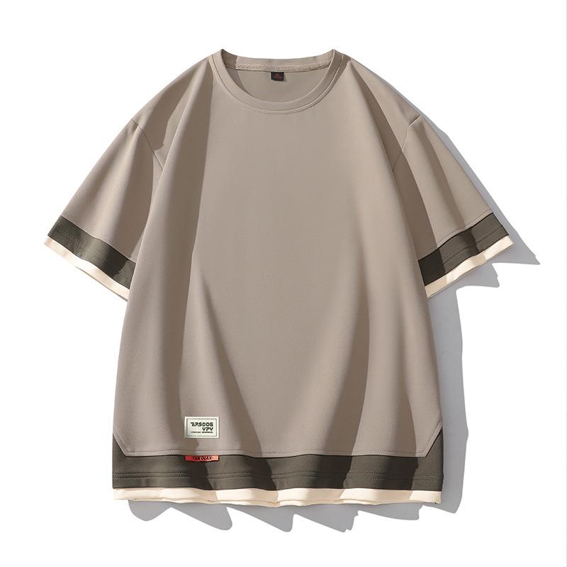 Fashionable Men s Summer Color Block Spliced Short Sleeve T-shirt Loose Fit Versatile for Secondary Development 8XL серый 1700₽