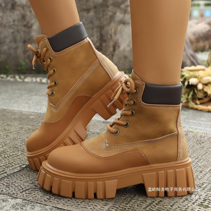 Foreign trade new European and American style large size short Martin boots women's cross-border new British style round head thin knight boots