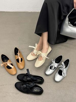 Fashion Fashion Women Loafers Round Toe Autumn Spring Dress Shoes Low Heeled Cross Tied Lace Up Autumn Ballet Dance Shallow Slip On 39