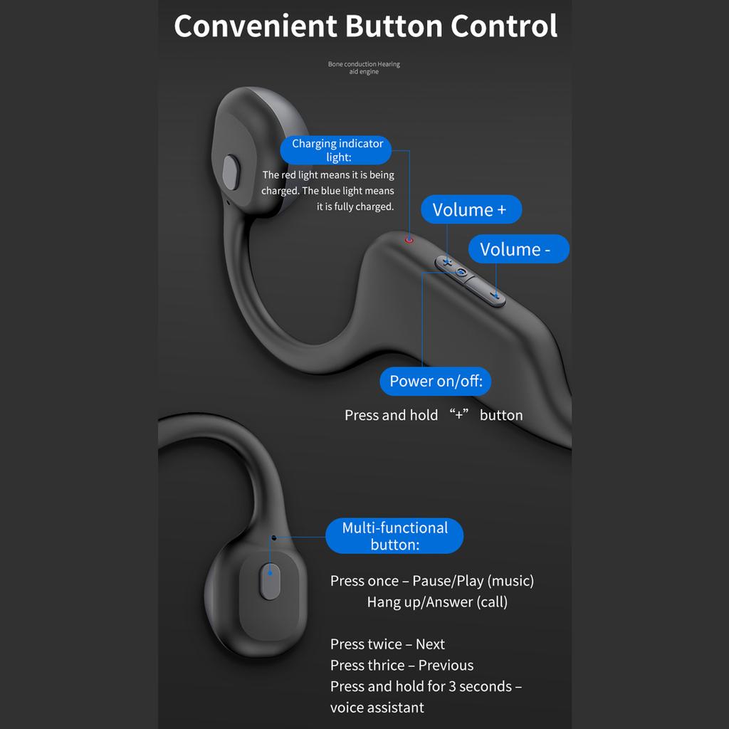 Open-Ear-Sport-Headset BT 5.0 Knochenleitung Leichter Kopfhörer Schweißresistent Ohr Hängend