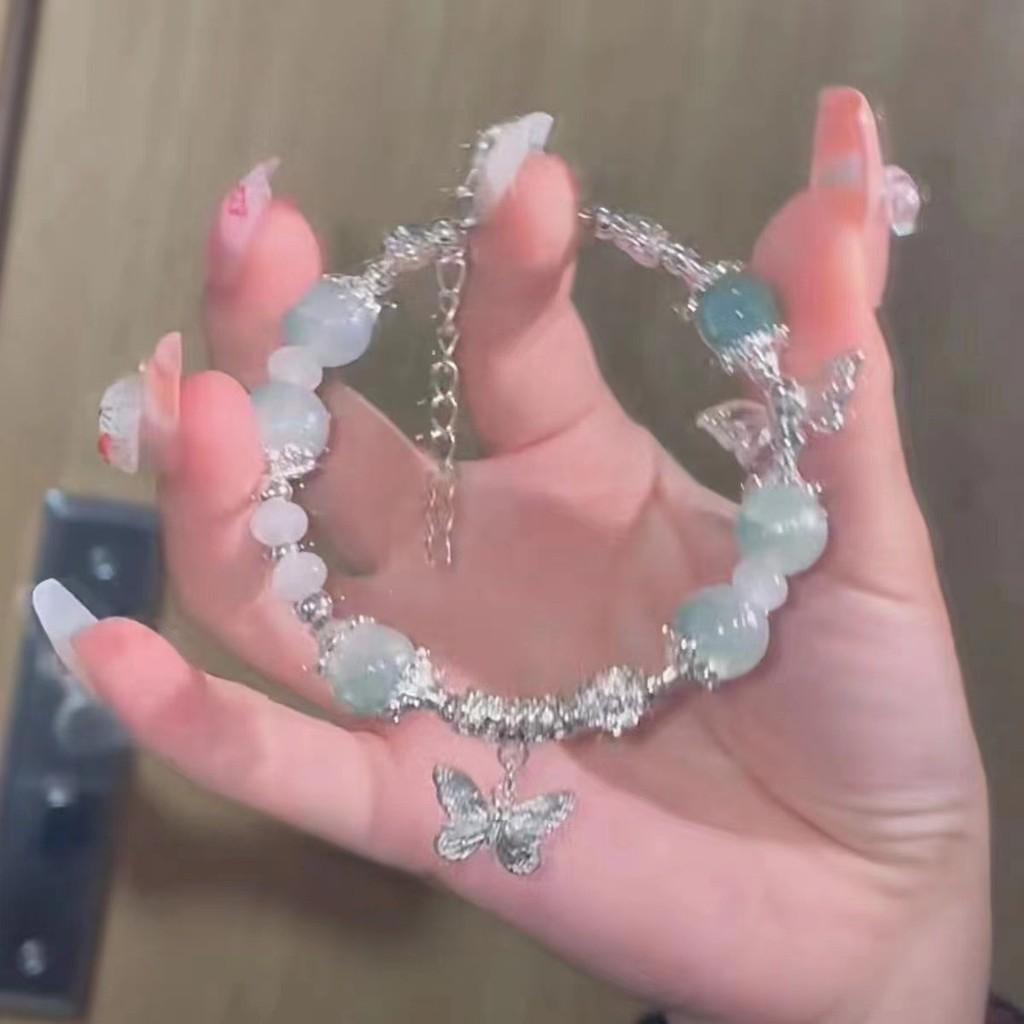 Luxurious Butterfly Charm Bracelet With Gradient Glass Beads For Women
