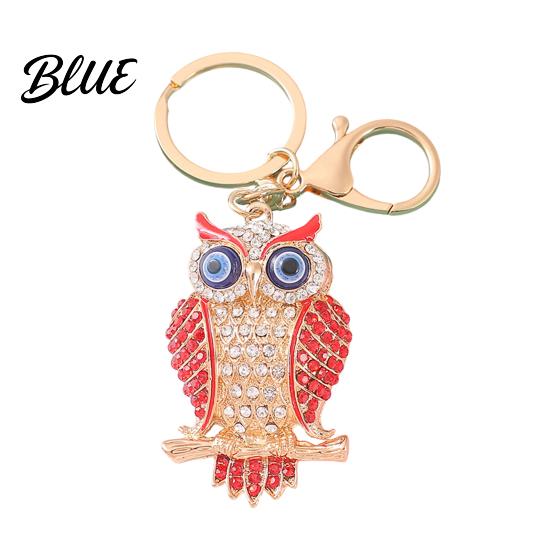 Decorative Owl Keychain Pendant 3D Cartoon Design Sparkling Rhinestones Inlaid