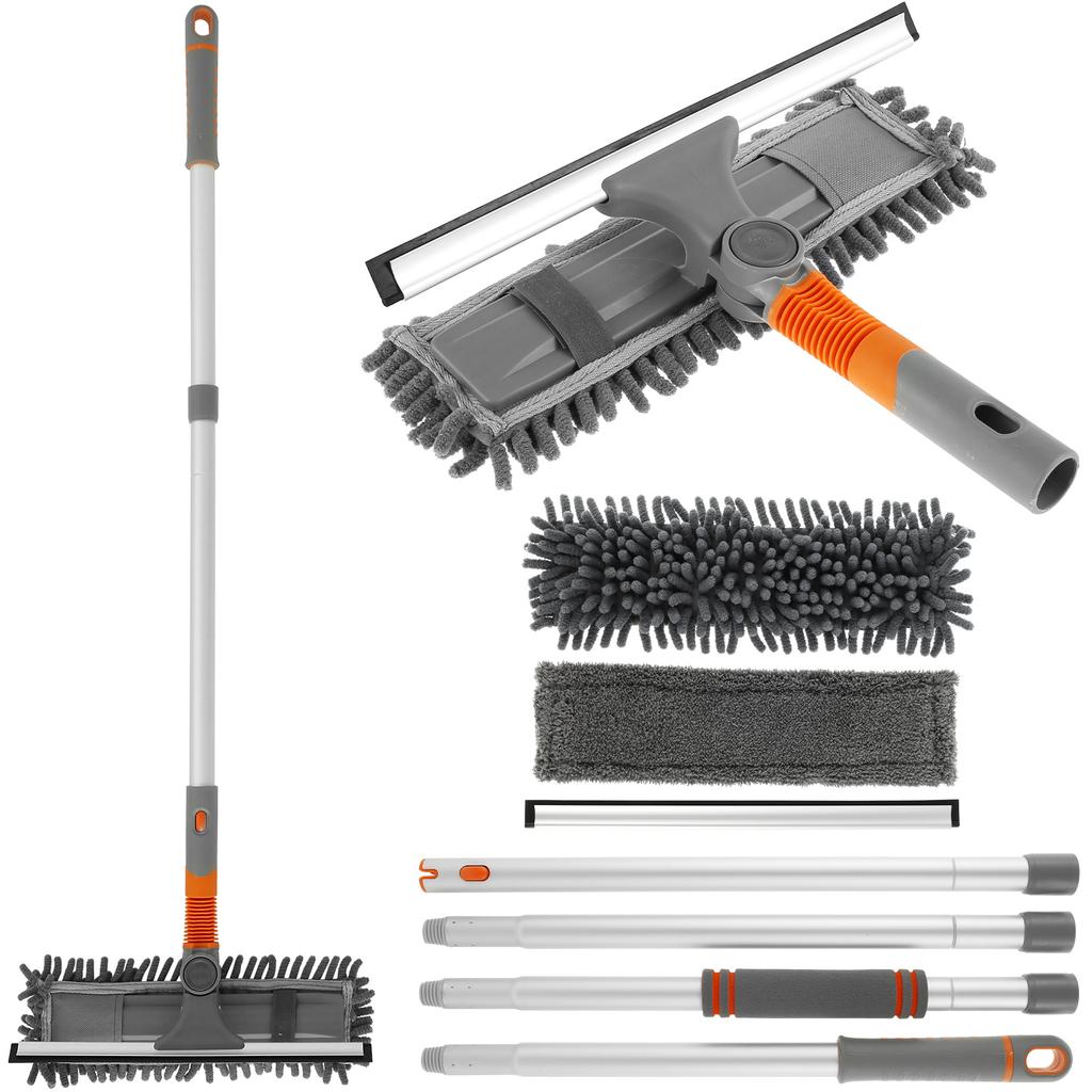 Window Squeegee 2-in-1 Window Cleaning Kit with Extension Pole 134CM Telescopic Shower Squeegee Tools for Cleaning High Window