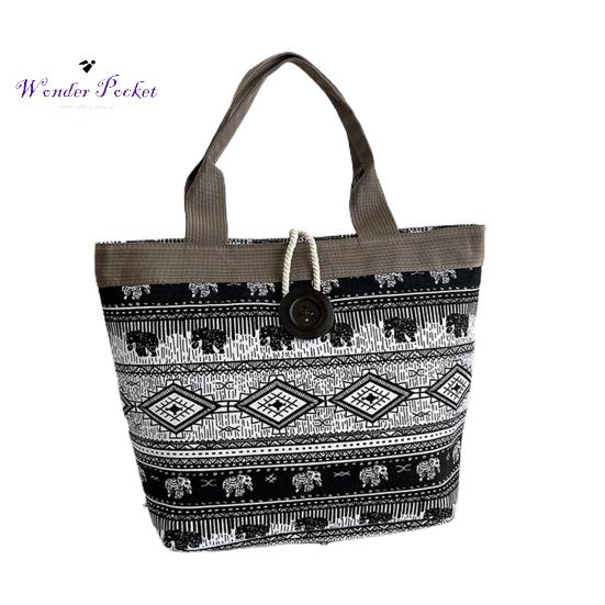 Canvas Bag Ethnic for Women Style Pattern Shoulder Bag Retro Casual Tote Handbag Splicing