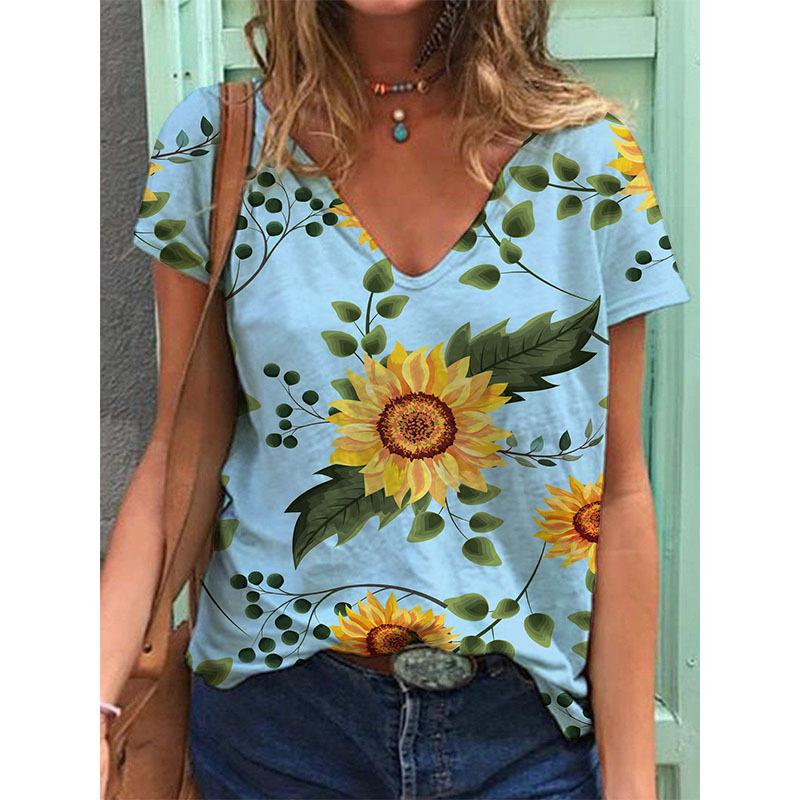 

Женская летняя футболка с принтом подсолнечника, футболки с короткими рукавами, повседневные топы с принтом