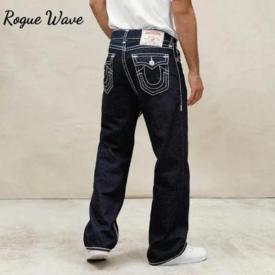 RogueWave Hip Hop Streetwear Czarne Dżinsy Moda Haftowane Y2k Gotyckie Proste Dżinsy