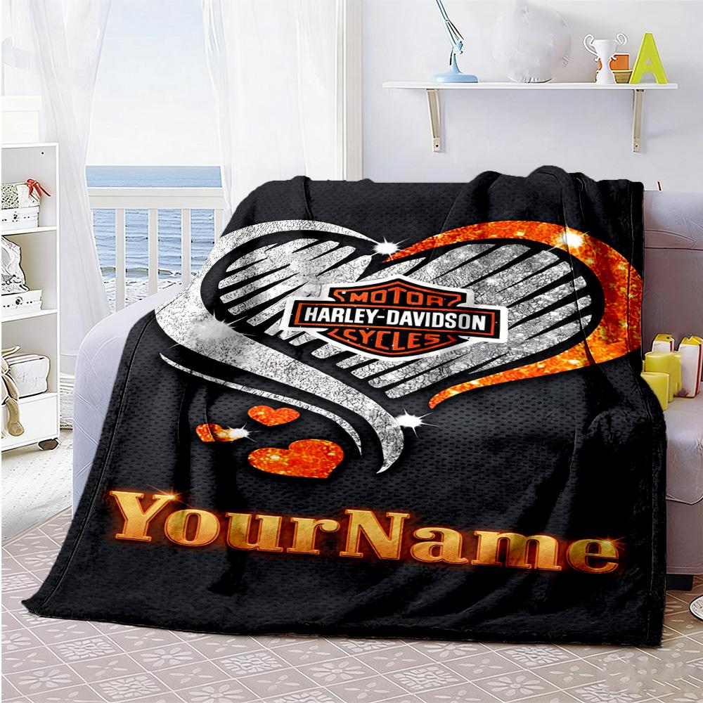 Harley-davidson Motorcycles Customize Text Blanket Lightweight Personalized Blanket Ultra-Soft Suitable for Picnics Seaside Livingroom Office Chair