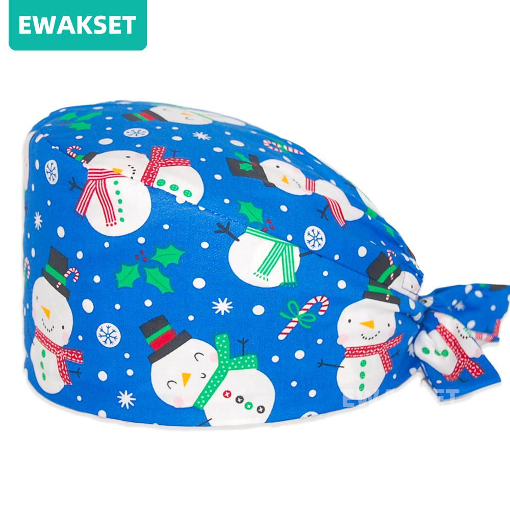 Unisex Christmas Printed Medical Caps Women Men Nurse Doctor Top Surgical Cap Chef Working Hat 100%cotton Scrub Cap