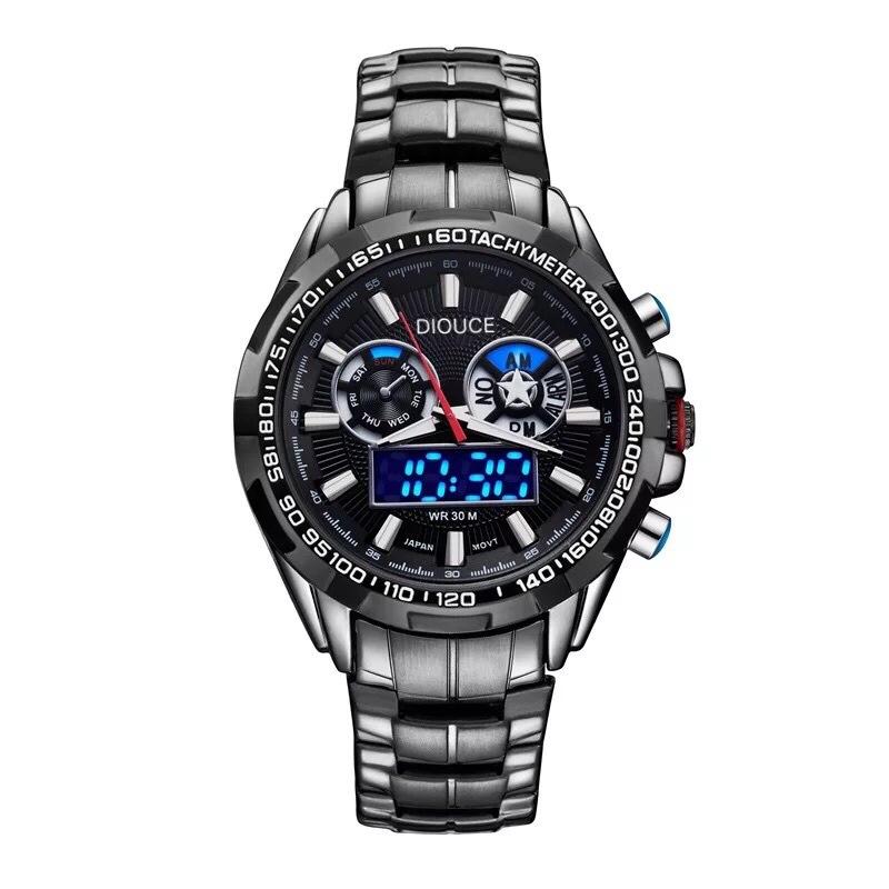 

Чоловічий світлодіодний цифровий годинник Спортивні годинники Чоловічі з нержавіючої сталі Військові Водонепроникні Наручні годинники чорний
