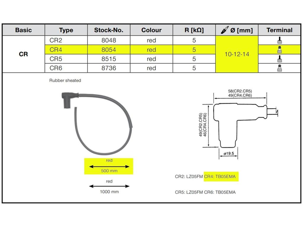 NGK CR4 Racing Cable [8054] L Type / 50cm / Integrated Type