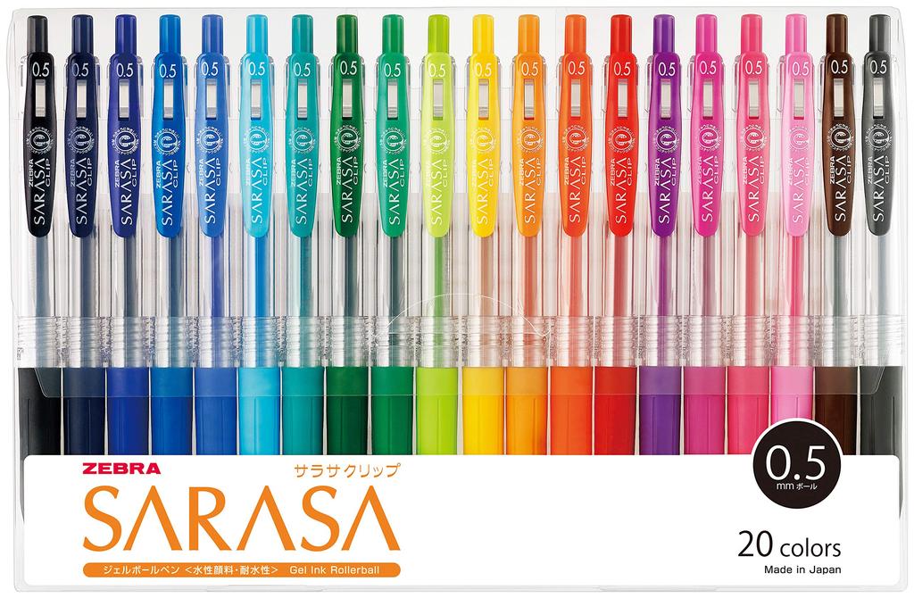 ZEBRA Sarasa Clip Gel Ballpoint 20 Pen, 0.5mm, Colors, JJ15-20CA