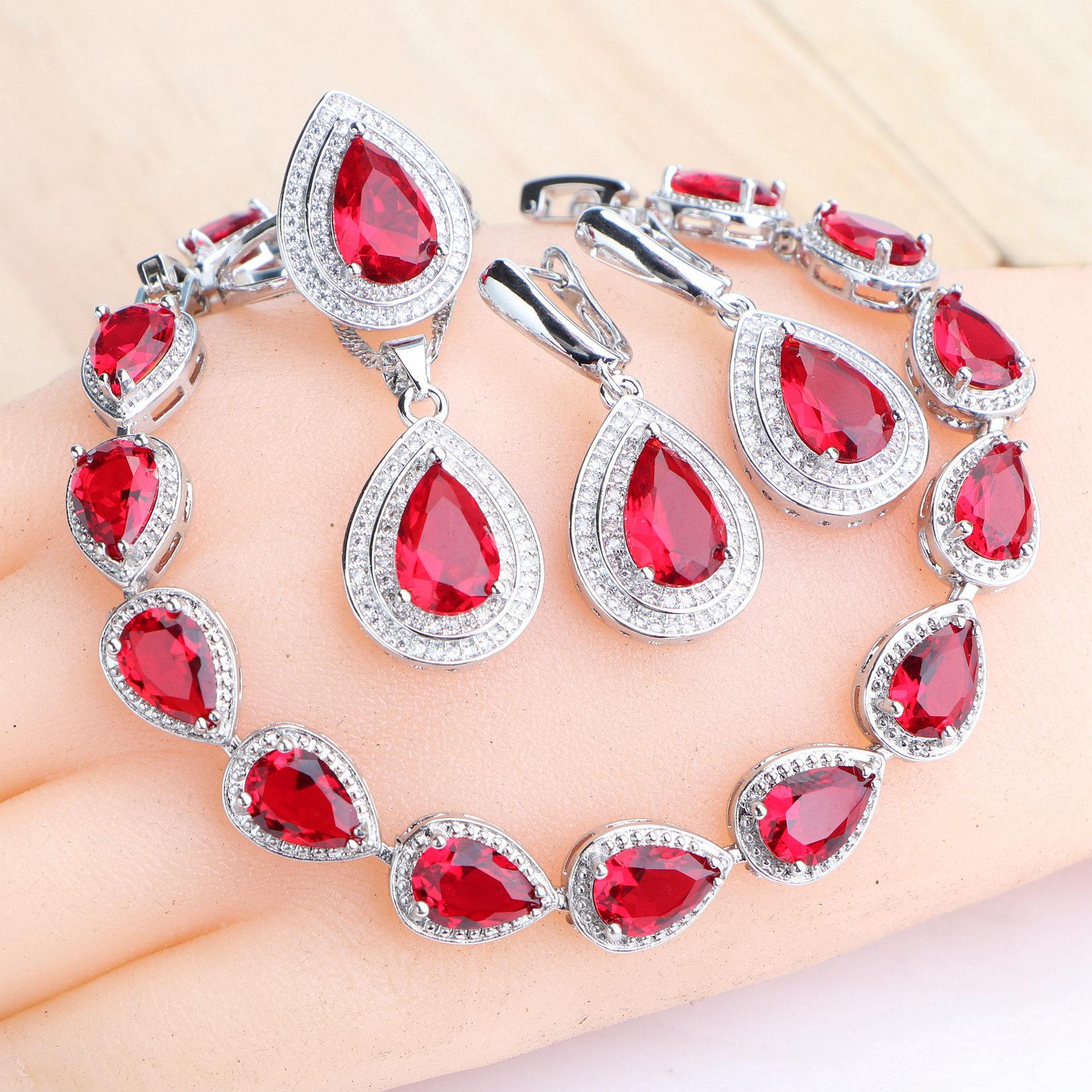 

Magic Rainbow CZ Jewelry Sets 925 Sterling Silver Wedding Bracelets Rings Pendant Earrings Necklace Bridal Set for Women 10