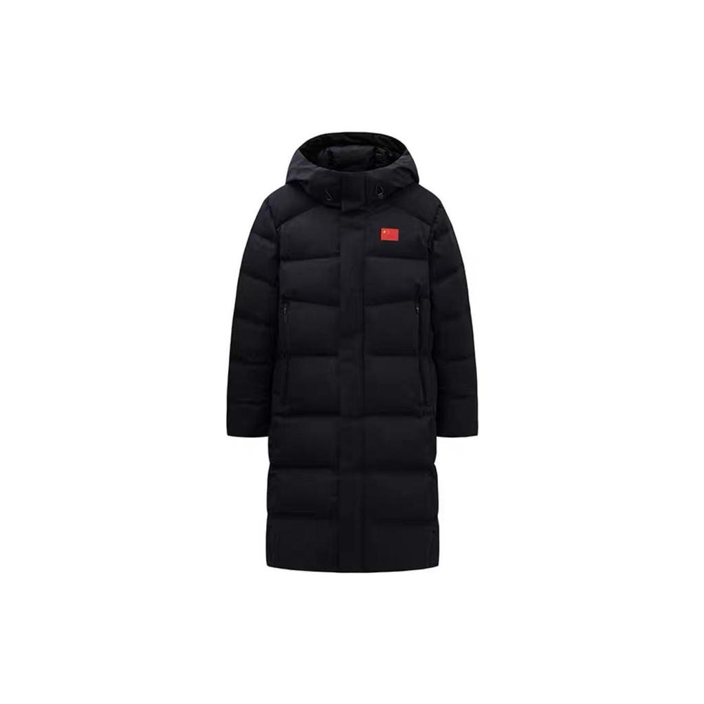 Anta Champion All-Weather Series Hooded Long National Flag Pattern Zipper Warm Long Sleeve Down Jacket Men outerwear Basic-Black 152410901-5