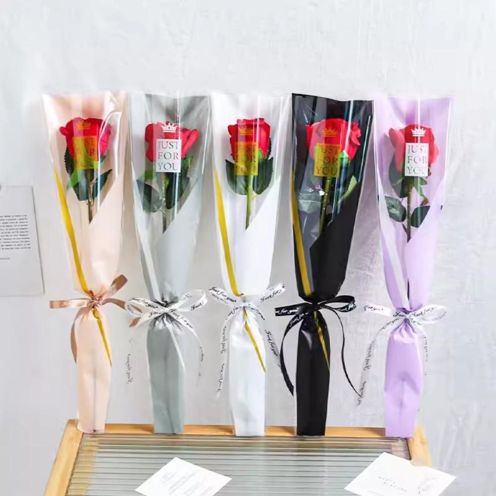 50Pcs Creative Crown Flower Wrapping Bag Single Flower Transparent Single Rose Sleeves Waterproof Bouquet Wrapper Wedding