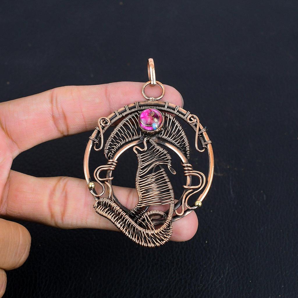 Pink Spiny Oyster 999 Copper Wire Wrapped Pendant Handmade Gemstone Jewelry Pendant, For Memorial Day