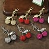 Sparkling 3D Cherry Keychain Charm Bag Accessory Fashionable Rhinestones Fruit Shaped Key Ring Ornament for Women