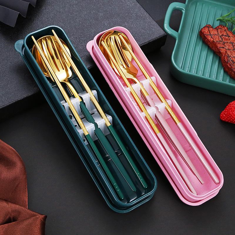 Nordic Style Portable Cutlery Set for One - Includes Knife, Fork, Spoon, and Chopsticks - Perfect for Office Workers and Students.