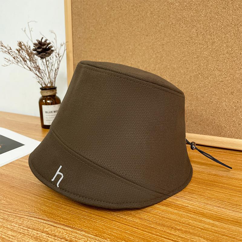 

Детская панама, весенне-осенняя модная вышивка букв, стандартная панама-ведро, подчеркивающая лицо, универсальная шляпа-ведро с завязками M (56-58cm) drawstring