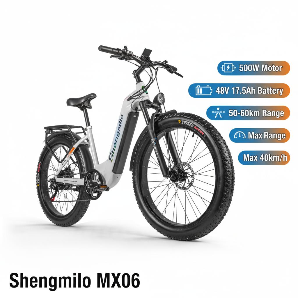 Shengmilo MX06 Step-Through Electric Bike, 500W Motor, 48V 17.5Ah Samsung Battery, Hydraulic Brakes, 26" Fat Tire eBike for Commuting & Off-Road