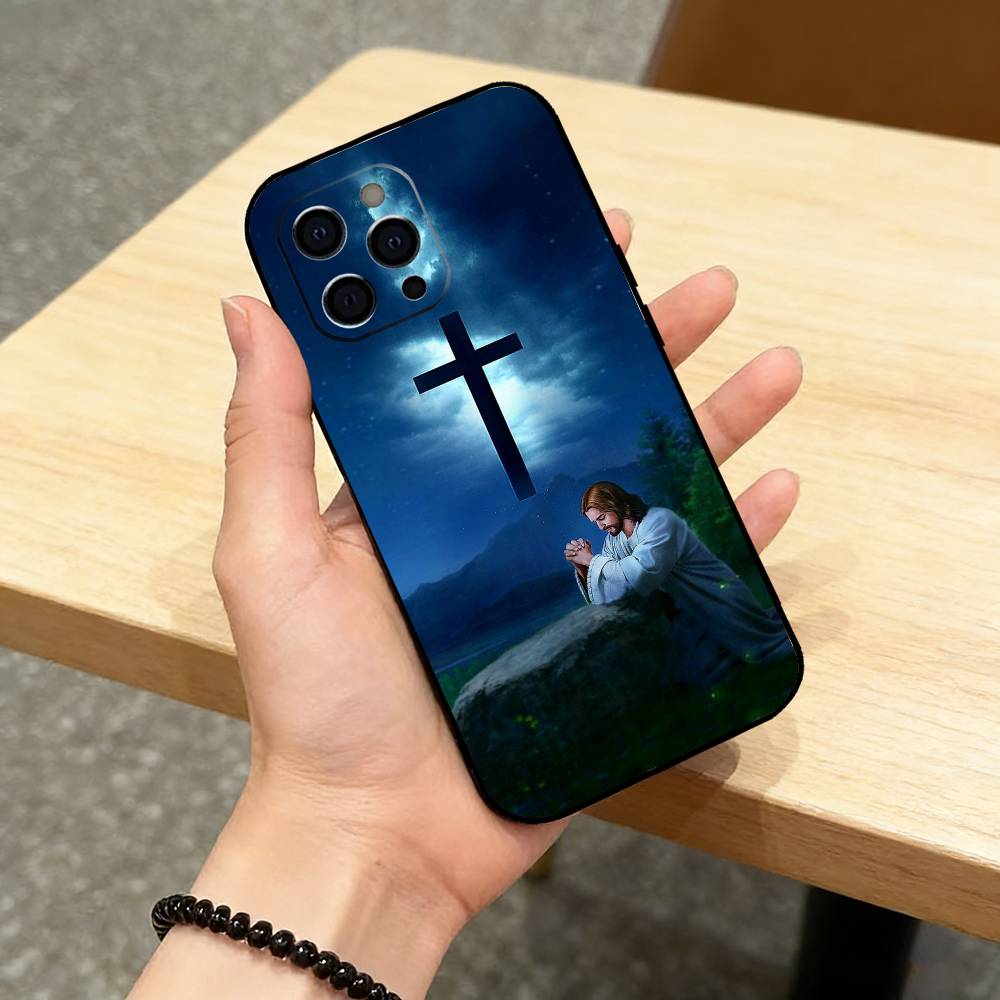 Faith Christian Religious Jesus Phone Case For iPhone 17,16,15,14,13,12,11 Plus,Pro Max,XS,Soft Silicone Black Cover