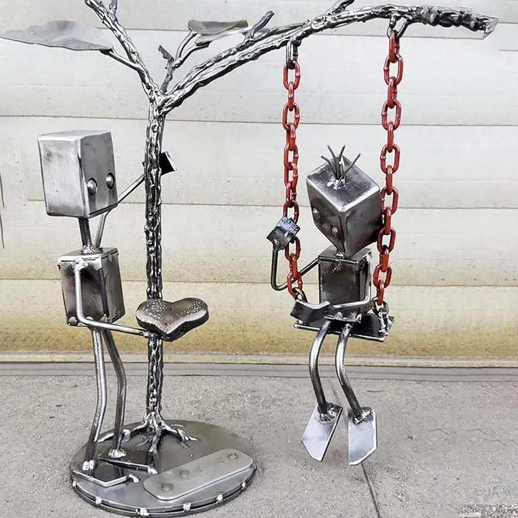 Robotic Love Confession Ornament, Handcrafted Metal Robot Sculpture Art, Unique Steampunk Style Desk Decor, For Anniversaries, Weddings
