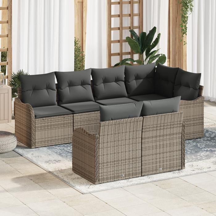 Ensemble de canapés de jardin vidaXL 7 pièces avec coussins gris en poly rotin 3354408