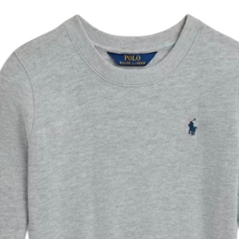 Ralph Lauren FW24 Einfarbiger Pullover mit Pony-Stickerei, Rundhalsausschnitt, Langarm, Sweatshirt für Kinder, Grau 313844839-003