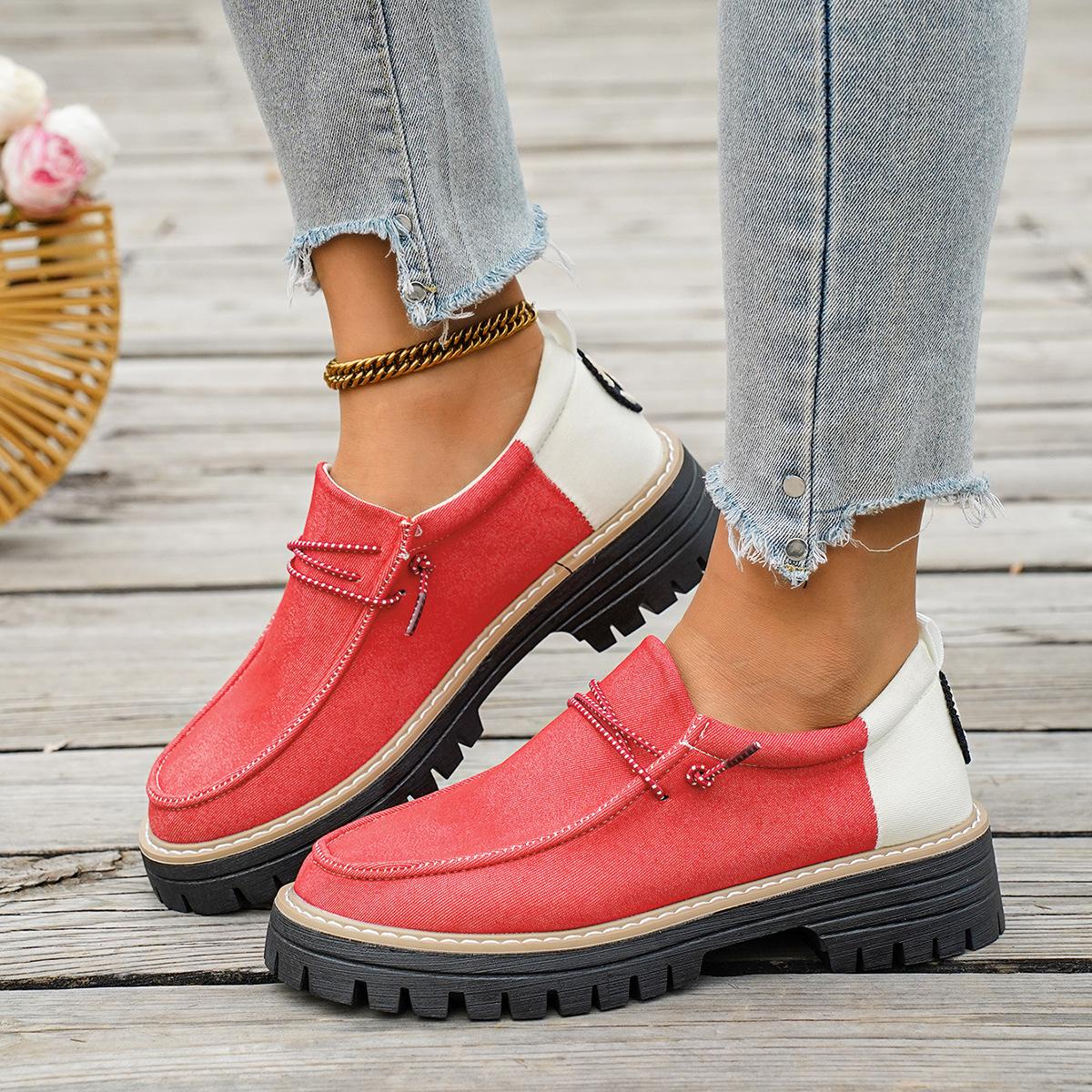 

Женские оксфорды в британском стиле широкой полноты - Круглый носок, двухцветные лоферы на шнуровке для осени, повседневные модные балетки 36 красный