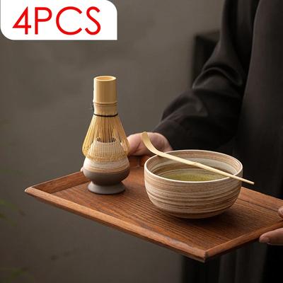 4 pezzi di utensili fai da te per preparare il tè Matcha giapponese, frusta per Matcha in bambù, cucchiaio, ciotola, frusta per tè, pennello, accessori per cerimonia