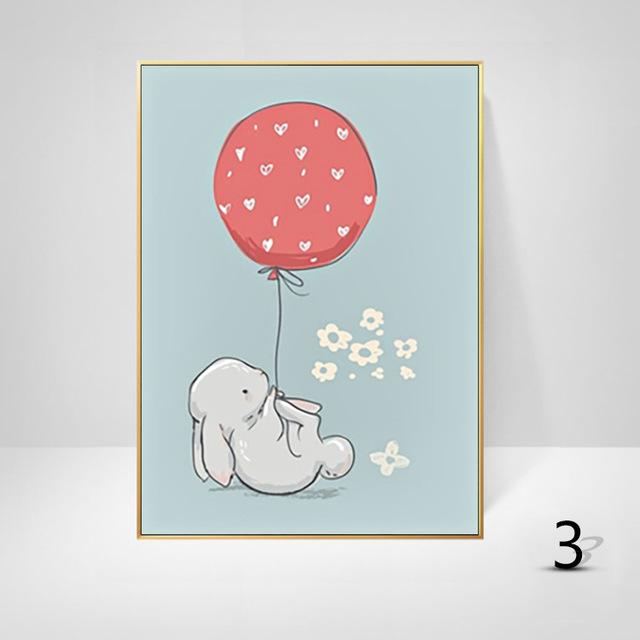 Cartoon Animal Canvas Painting Elephant Rabbit Balloon Children's Room Decorative Painting Creative Art Hanging Painting