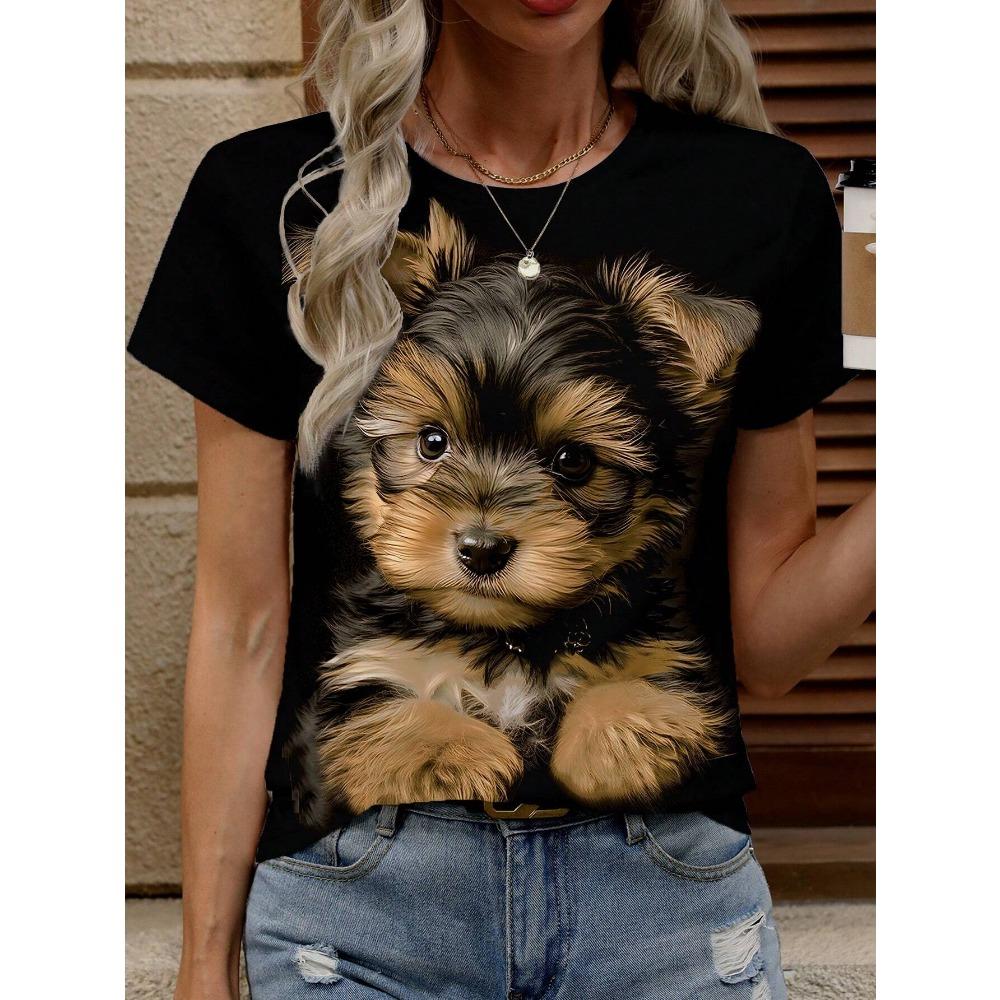 

Women s T-Shirt Cute Animal Graphic Tops Summer Outdoors Casual Puppy Print Short Sleeve T-Shirt Fashion O-Neck Women Clothing M