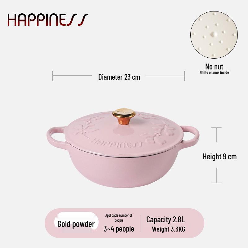Little Happiness 23cm Non-stick Enamel Embossed Soup & Stew Pot, Induction Compatible