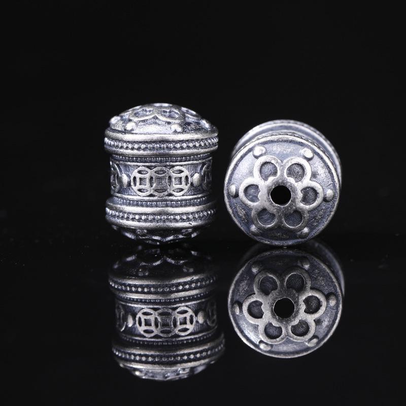 Antique-Finish Vajra Scepter Beads: Color-Preserving Silver Six-Syllable Mantra Spacer for DIY Tibetan Bracelets