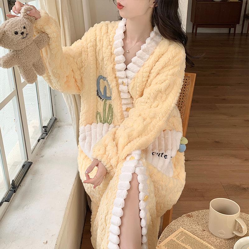 Camisón de terciopelo Coral para mujer, camisón largo de invierno de talla grande, bata de franela, pijama, abrigo