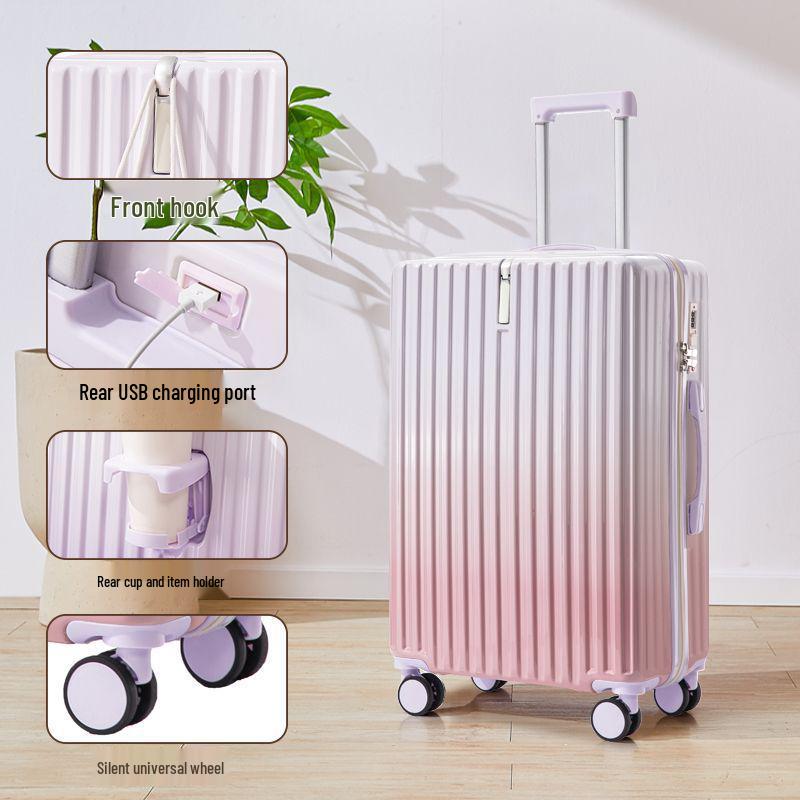 Women's 20" Carry-On Suitcase, Gradient Color, Japanese & Korean Style, 26" Trolley with Combination Lock for Travel