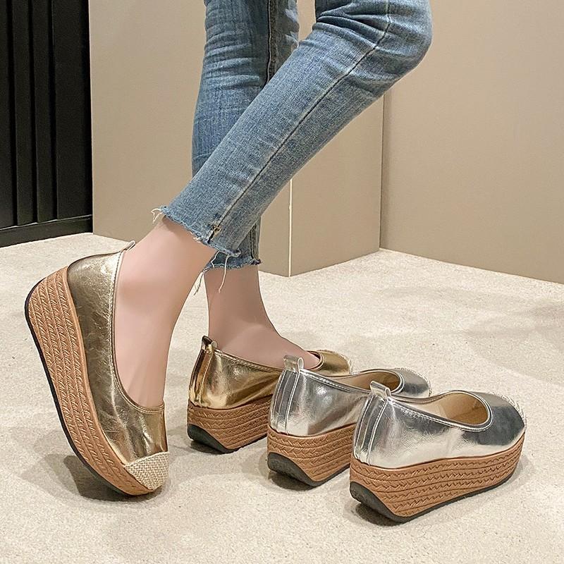 Boty Mary Jane Dámské Jarní Módní Klínový Podpatek Jednoduché Boty Temperament Jednoslovná Přezka Světlá Ústa Malé Kožené Boty