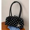 Borsa Sottobraccio a Pois Stile Coreano Nuova Borsa a Mano Semplice Retrò da Donna Borsa a Spalla di Grande Capacità Borsa Casual da Bowling Borsa Tote
