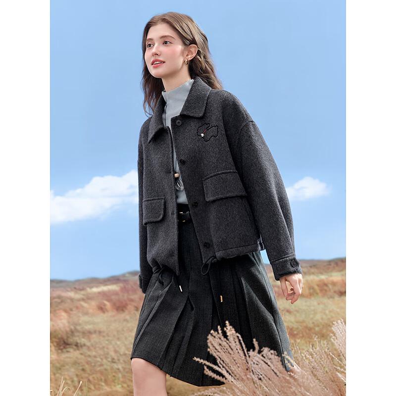 Betu Women's Rabbit Embroidered Wool Blend Coat