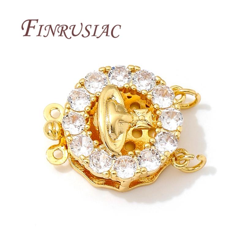 18K Gold Plated Brass with Zircon Round Clasps For Jewelry Locks For Bracelets,Safety Clasps Accessories DIY Necklace Findings