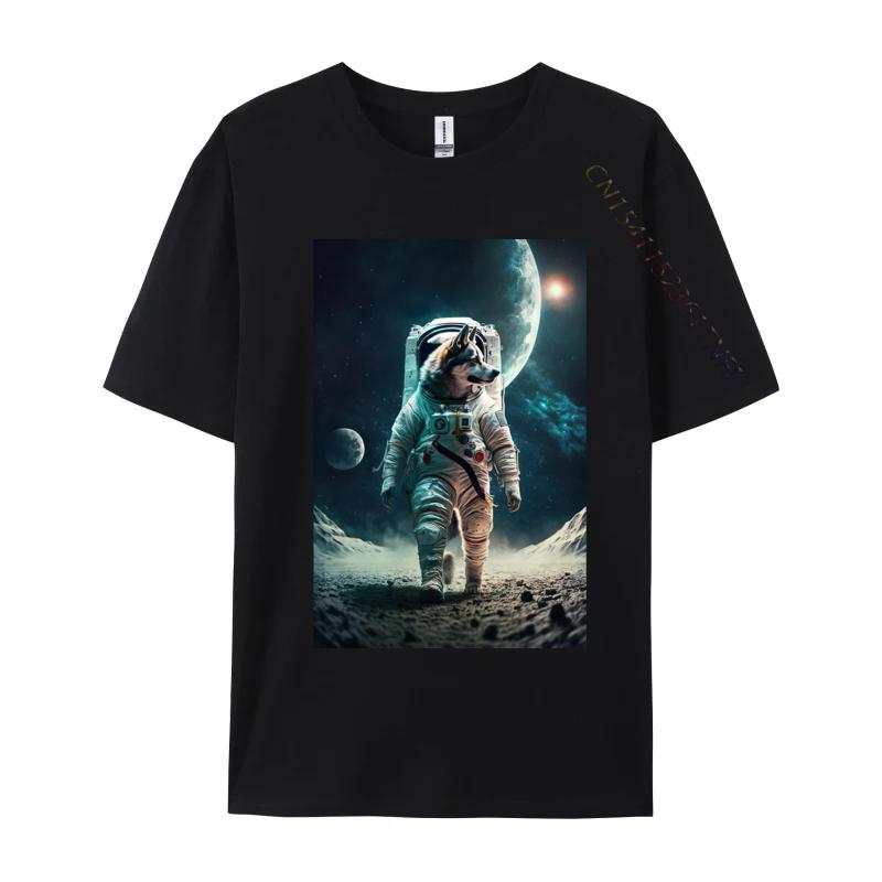 Astronaut Dog Spacesuit In Space Tshirts Pure Cotton Man Tops Shirt Tops Shirt Designer T Shirt Unique