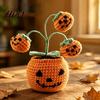 Halloween Knitted Ghost Ornament Handmade Crochet Pumpkin Pumpkin with Cute Bat Festive Home Accents for Flowers Planter Plant Tabletop Decoration