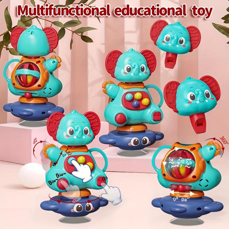 3-in-1 Multifunctional Blue Elephant Top Toy with Strong Suction Cup, 2026 New Year Style Gift, Attracting Baby'S Attention