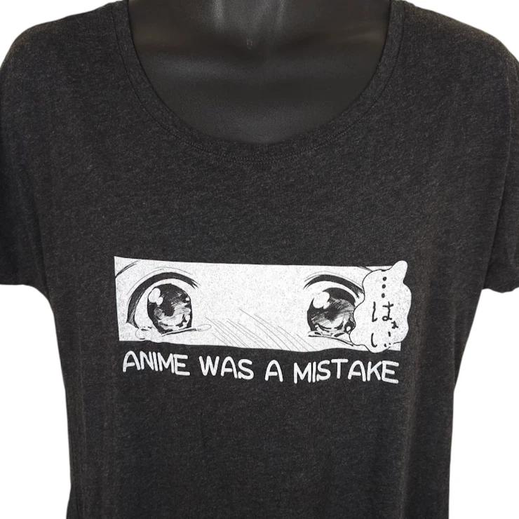 Anime Was A Mistake 100% Cotton T-shirt Mens Tees Top Womens Size Large Black Japanese Japan S