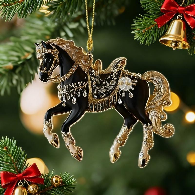 Running Horse Acrylic Decorative Pendant Holiday Christmas Tree 2026 New Year 2D Flat Xmas Pendant Ornament Party Supplies