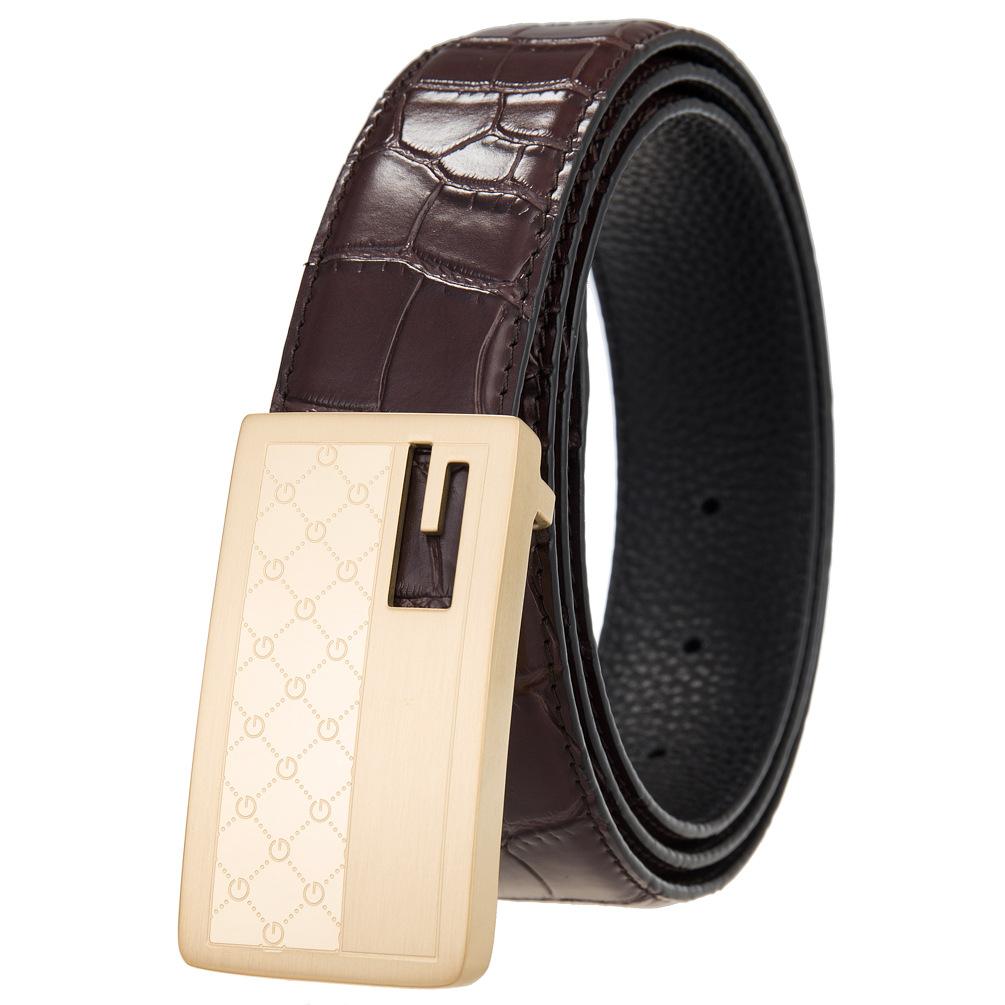 Casual Stainless Steel Smooth Buckle Belt, Men'S Belt, First Layer Cowhide Belt Ly36-61633-5