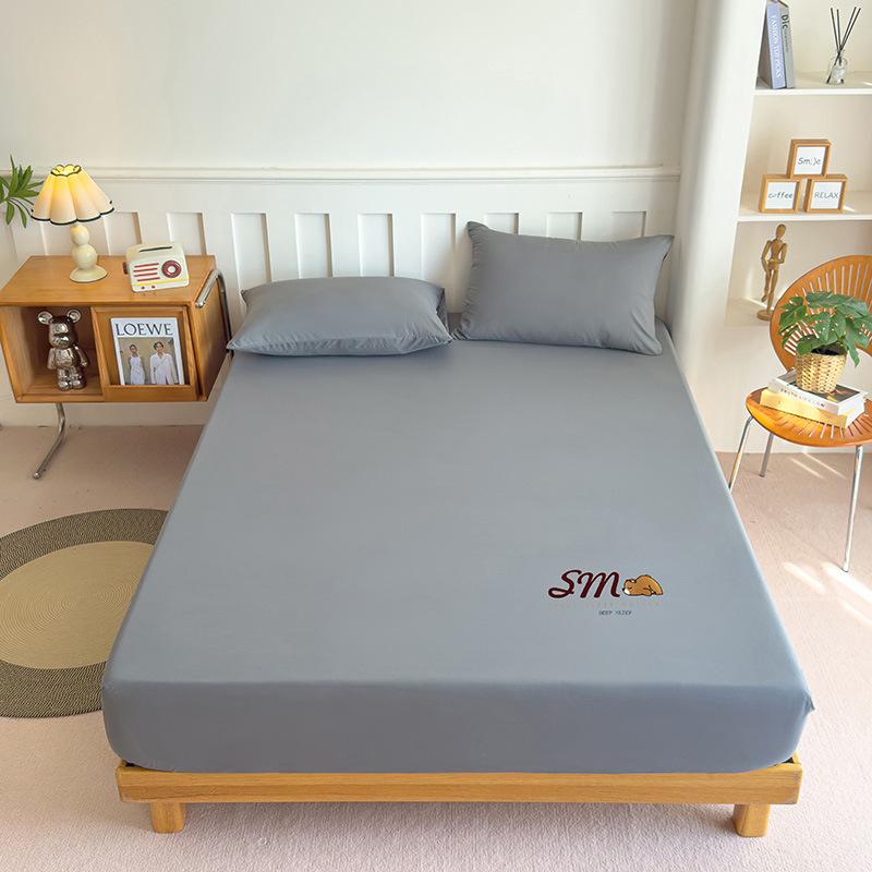 Cross-Border Solid Color Brushed Fitted Sheet Set - Water-Washable Protective Cover & Pillowcase for Simmons, Heat Transfer Compatible